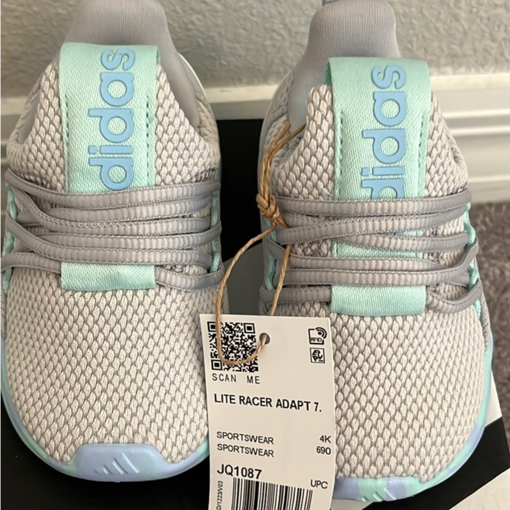 Adidas Kids Lite Racer Adapt 7 Gray Aqua Sneakers
